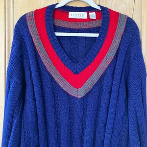 Studio Womens Vintage 90s Tennis V-Neck Cable Knit Sweater Large Purple FA EXC